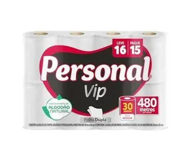 10x Personal Papel Higiênico Vip Folha Dupla, 16 Unidades 30M Branco
