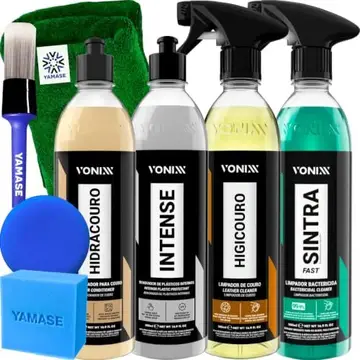 Kit Limpeza Interna Completa Hidratante Restaurador de Couro Hidracouro Limpa Couro Higicouro Limpador Bactericida Sintra Fast Revitalizador