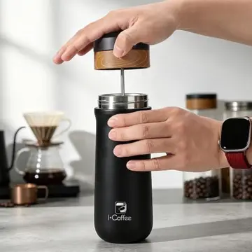 iCoffee Cafeteira Francesa Portátil Classic 320ml, Jarra de Prensa Francesa | Aço Inoxidável Livre de BPA, Ideal para Viagem e Camping 🔥 POU