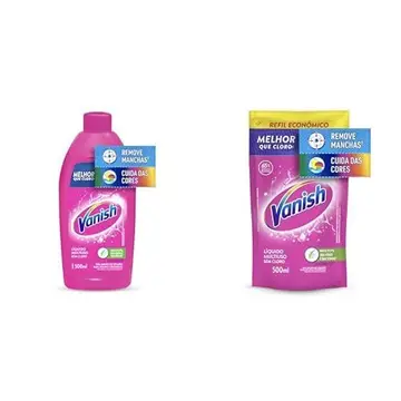 Kit Vanish Multiuso Tira Manchas Líquido para Roupas Coloridas 500ml + Refil 500ml