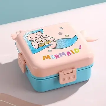 Ningbo Sinovoe International Co., Ltd. Marmita Lunch Box Infantil Sereia Rosa com Tampa - 1590ml + 70ml - Plástico PP com Silicone - Inclui 