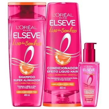 L'Oréal Paris Elseve Liso dos Sonhos Kit Shampoo 400ml, Condicionador 400ml e Sérum 100ml, Liso por 1 Semana, Efeito Antifrizz e Barreira Pr