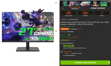 monitor gamer superframe view 27 pol fhd ips 1ms 100hz freesync hdmi/vga sfvfb-27100-fhd-pro