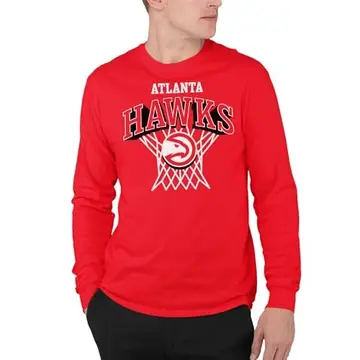 Junk Food Camiseta masculina de manga comprida feminina Atlanta Hawks Nothing But Net-NBA P
