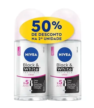NIVEA Kit Desodorante Antitranspirante Roll On Invisible Black & White Clear 50ml