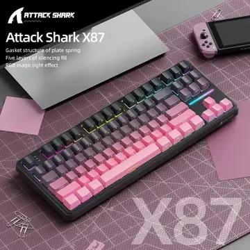Teclado Sem Fio Mecânico Gamer Attack Shark X87, RGB, Tri-Mode Wireless Bluetooth USB-C, Blackberry - X87