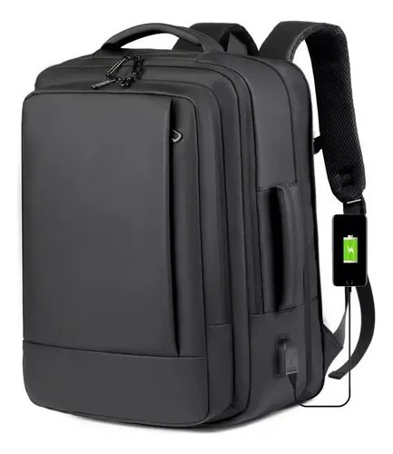mochila homens faixa impermeável expansão preto liso