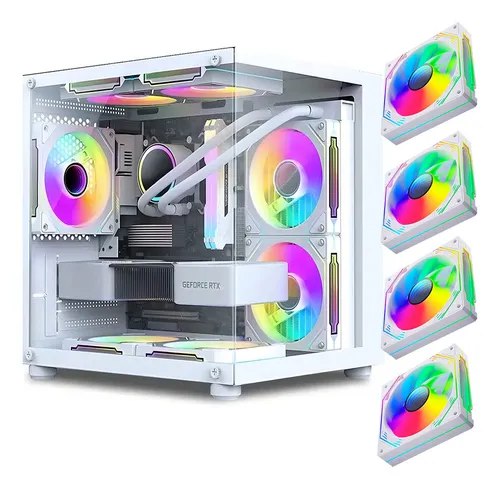 gabinete gamer aquário em vidro com 4 fans rgb gb1797 branco