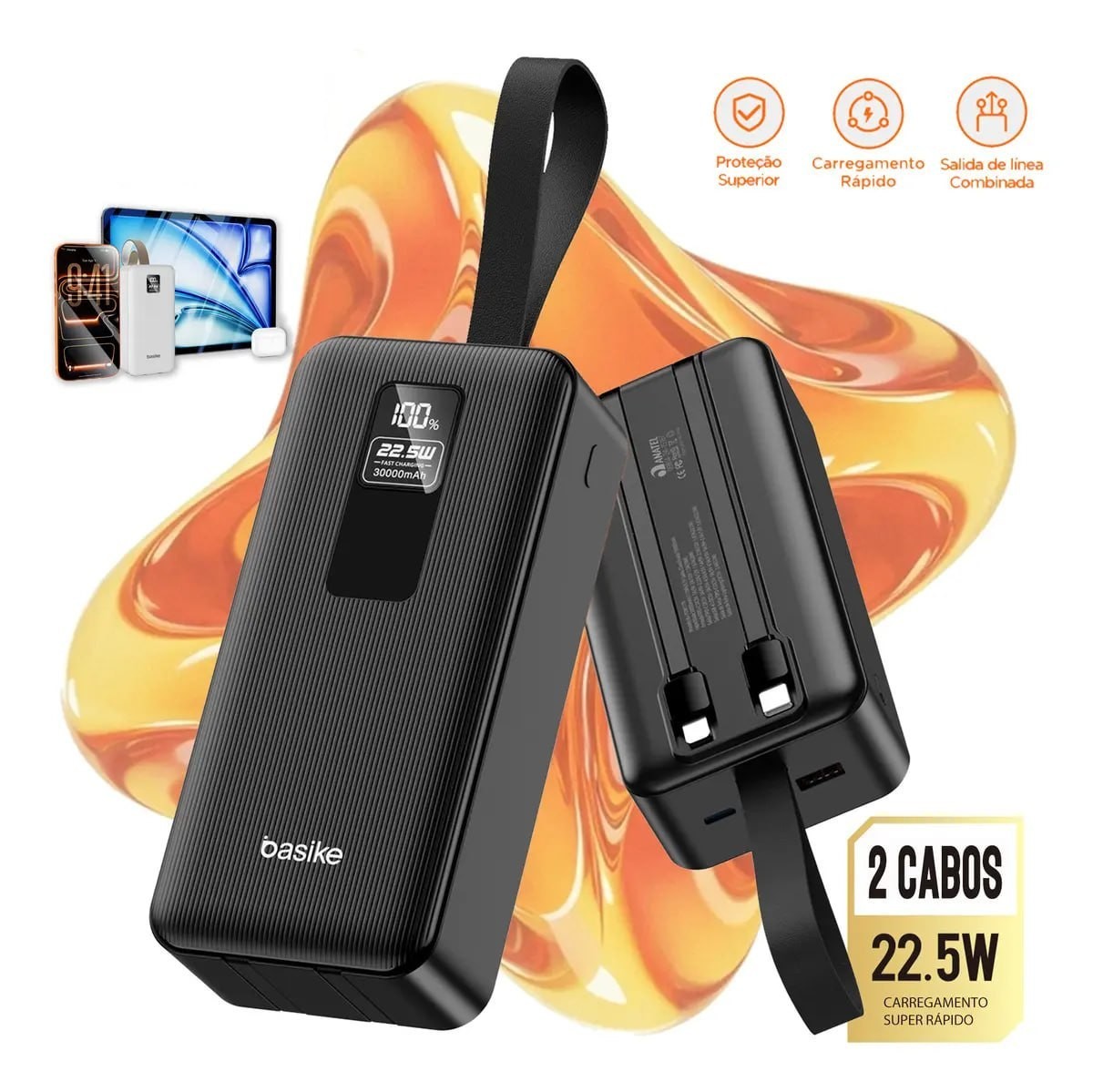 carregador portátil basike power bank 30000mah