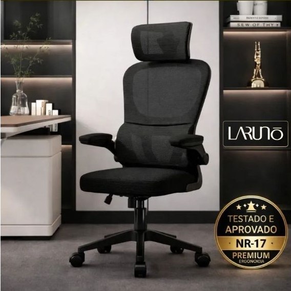 cadeira de escritório laruno ergonômica preta giratória apoio lombar braços ajustáveis