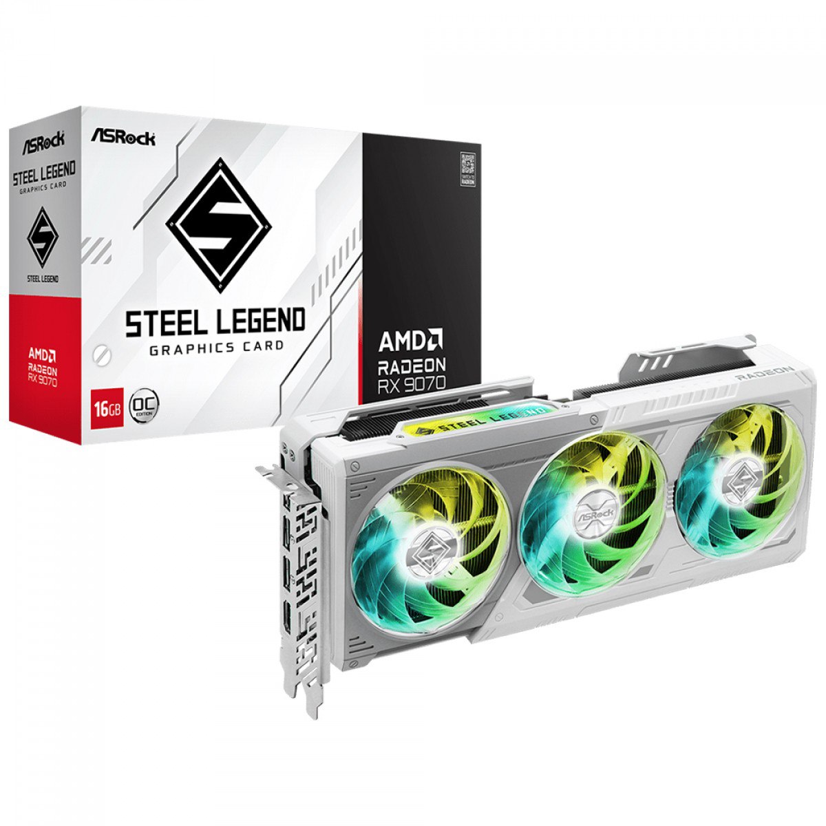 placa de vídeo asrock radeon rx 9070 steel legend oc 16gb gddr6 white