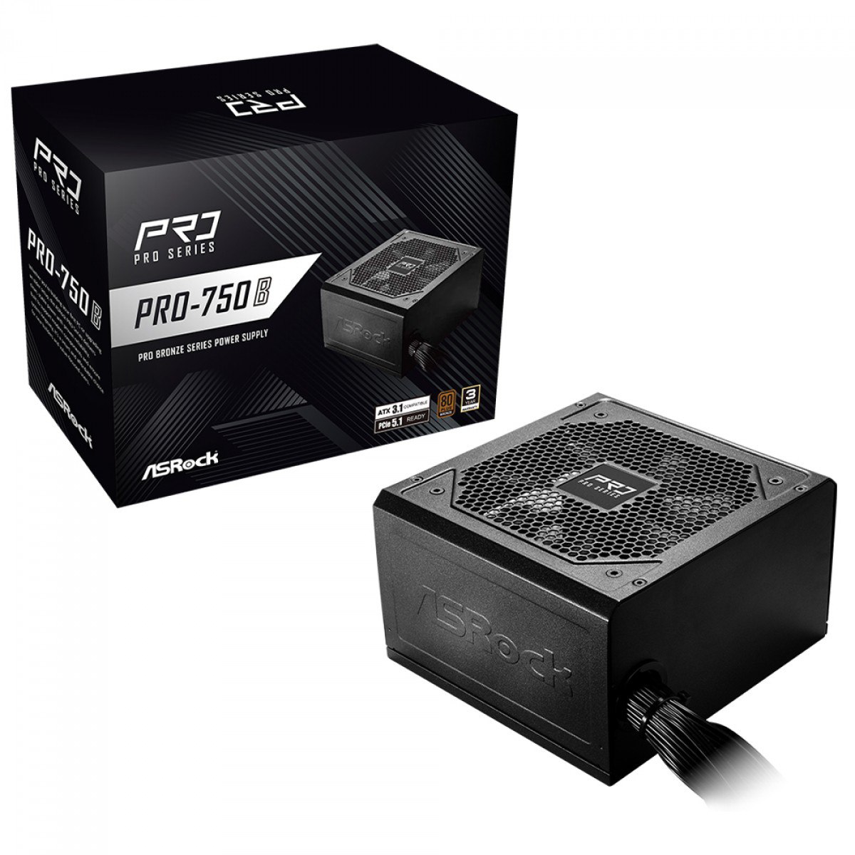 fontes de alimentação asrock pro 750b 80 plus bronze atx 31 pcie 5.1 pfc ativo preto
