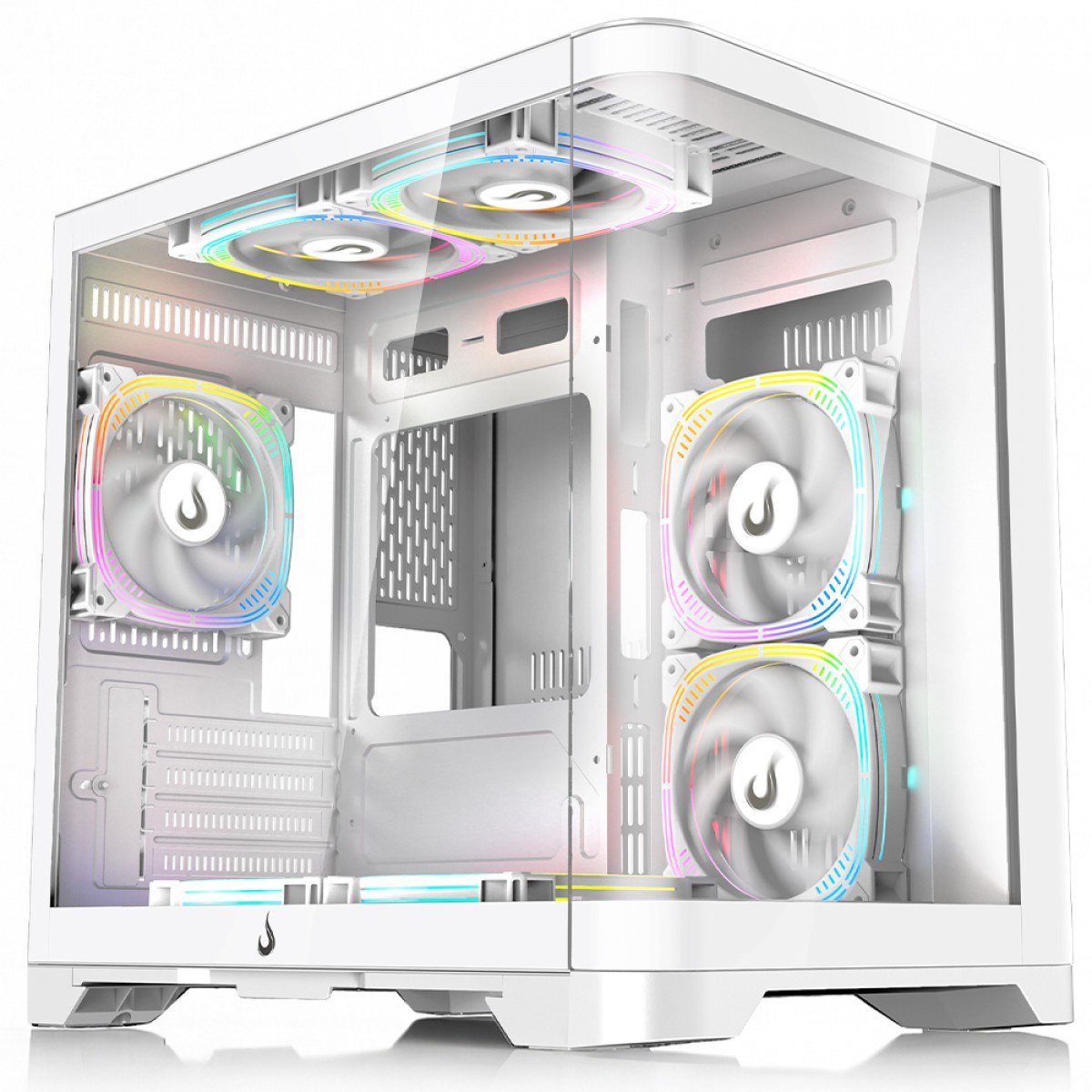 gabinete rise mode galaxy curved mid tower mATX vidro temperado sem fonte sem fan branco