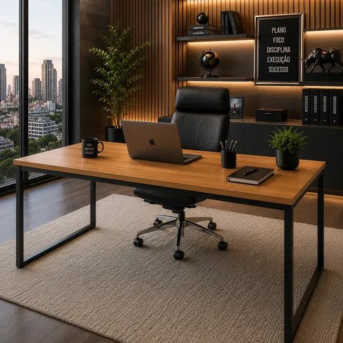 móveis ma madeira mesa escritório industrial 150cm