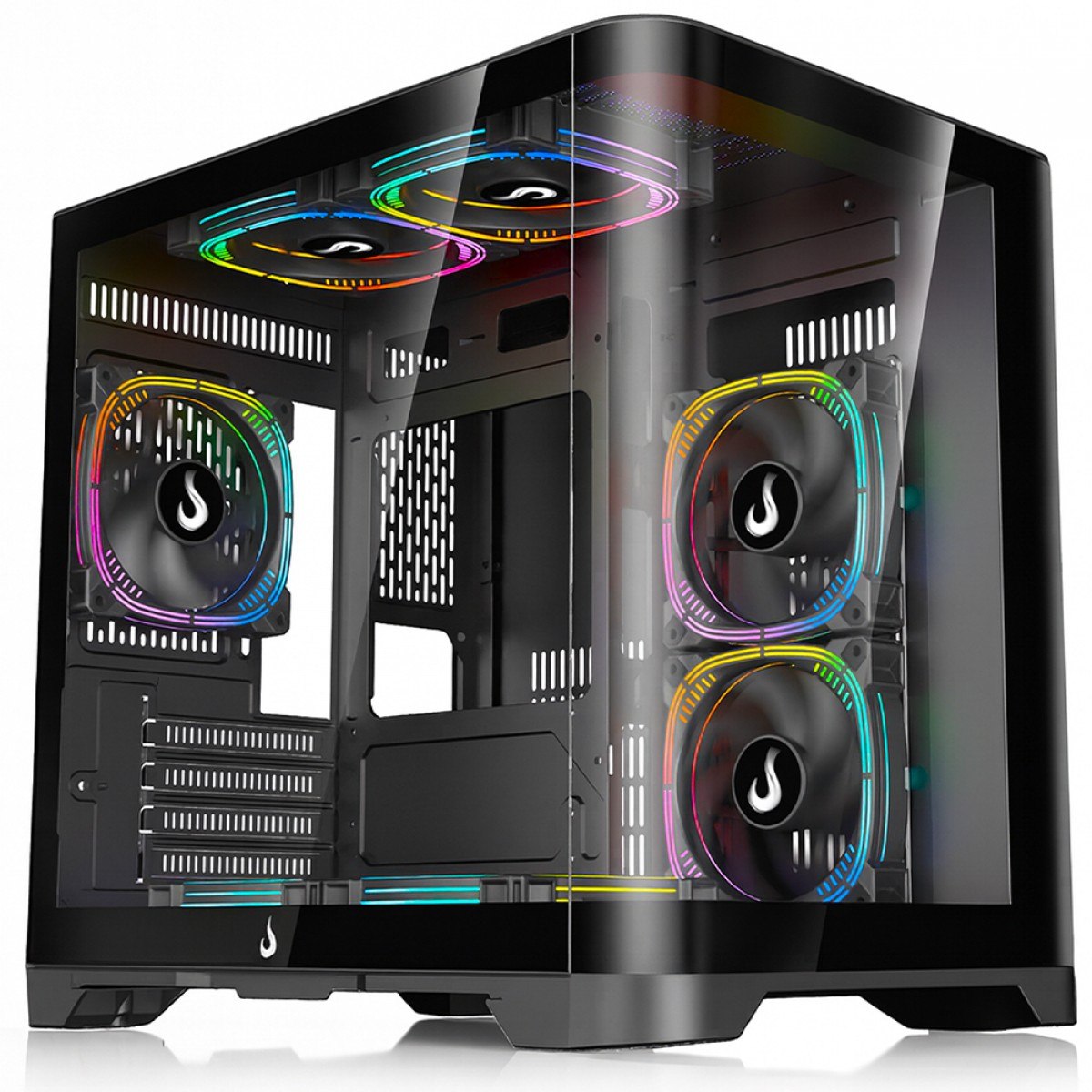 gabinete gamer rise mode galaxy curved mid tower matx vidro temperado sem fonte sem fan preto