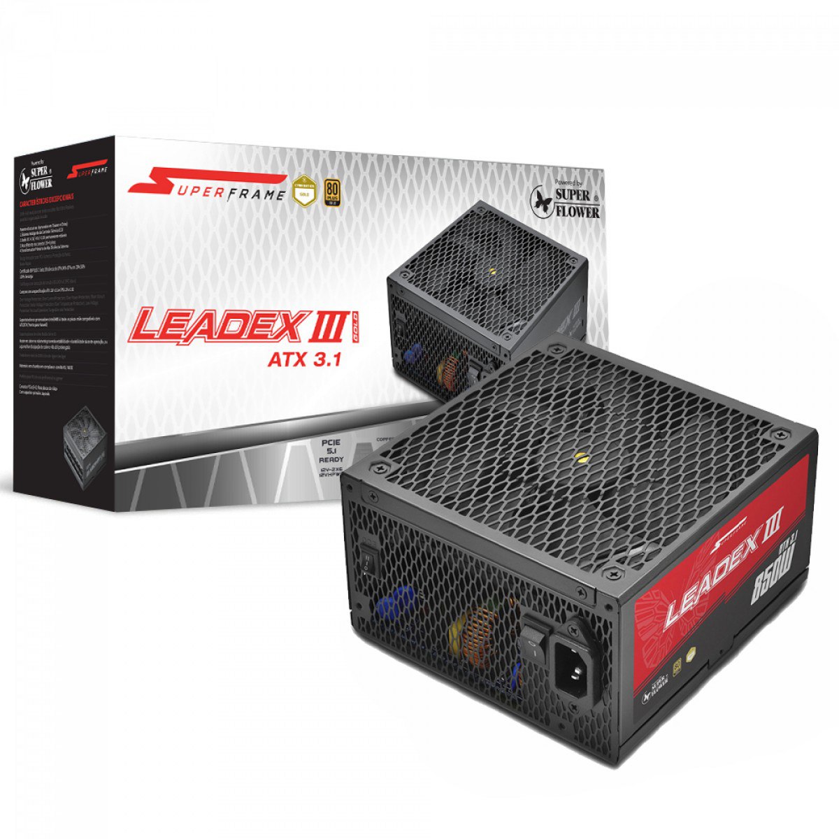 Fonte Superframe Leadex Iii Powered By Super Flower 850W 80 Plus Gold Cybenetics Gold Full Modular Atx 31 Sf 850F14Ge