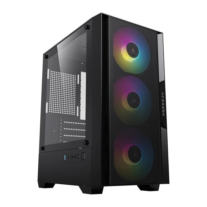 gabinete gamer acegeek stratus mesh rainbow ag-stratus-mesh-bk-i3f mid-tower