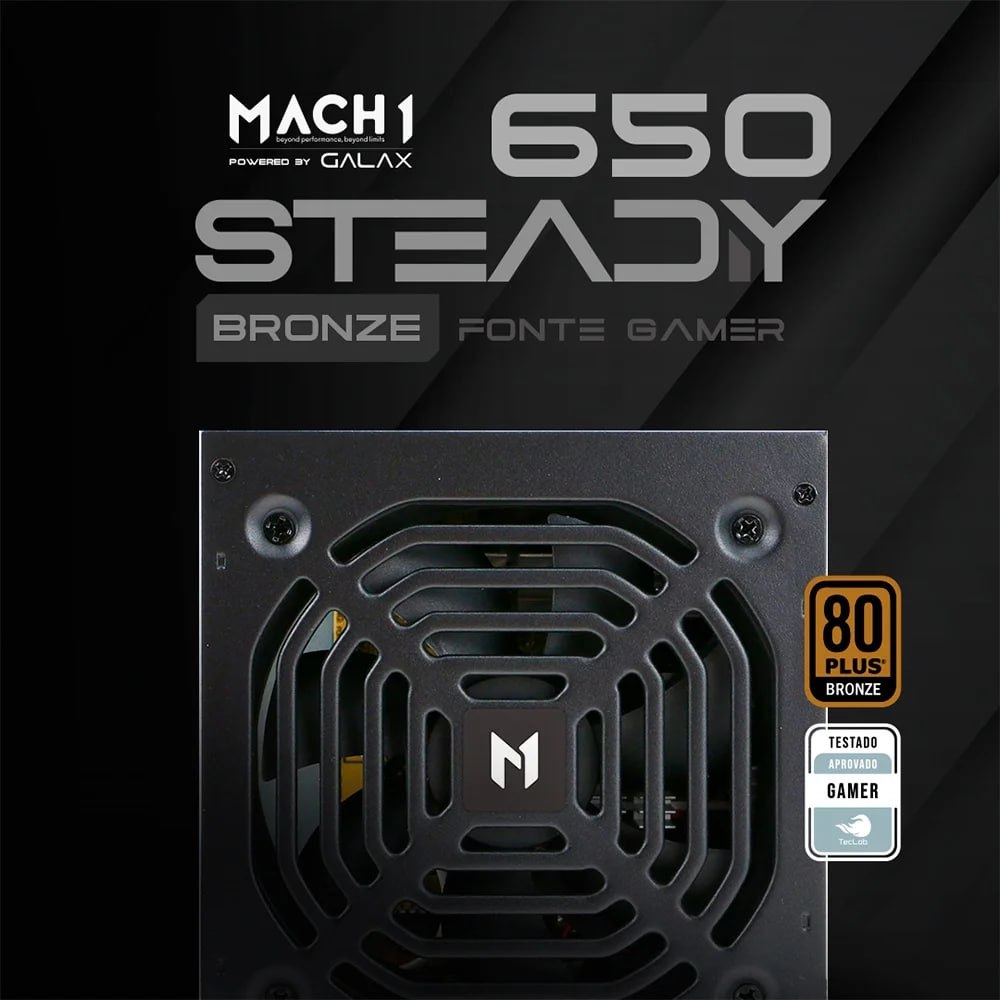 fonte de alimentação mach1 steady 650w 80 plus bronze pfc ativo preto