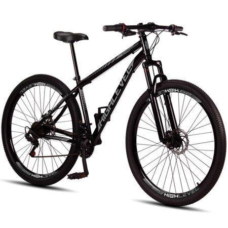 Bicicleta Aro 29 Highlevel Aço Carbono Freios a Disco Suspensão Dianteira 21 Marchas