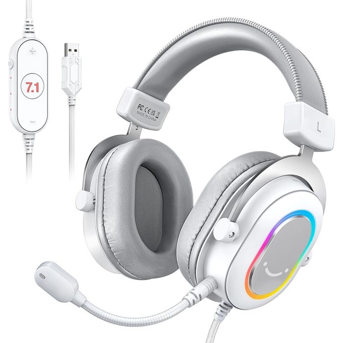 Headset Gamer Fifine H6W 71 Surround Drivers De 50Mm Rgb Usb White