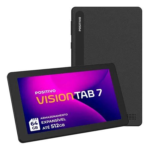 Tablet Positivo Vision Tab 7 - Processador Octa-core 3gb Ram 64gb Armazenamento Tela 7 Ips Bateria 3100mah, Android 14 Go, Wi-fi - Preto