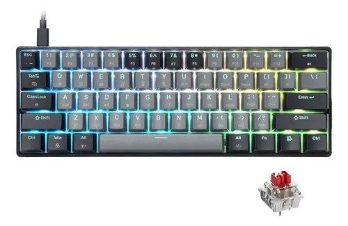 PARCELADO! Teclado Mecânico Gamer 60% Com Hotswap Rgb E Switches Vermelhos Usb-c Layout Us
