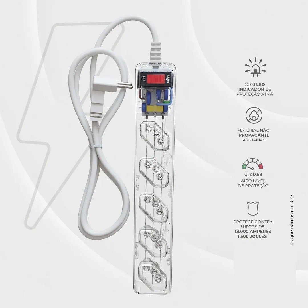 proteção elétrica iclamper energia 5 tecnologia lcf 5 tomadas