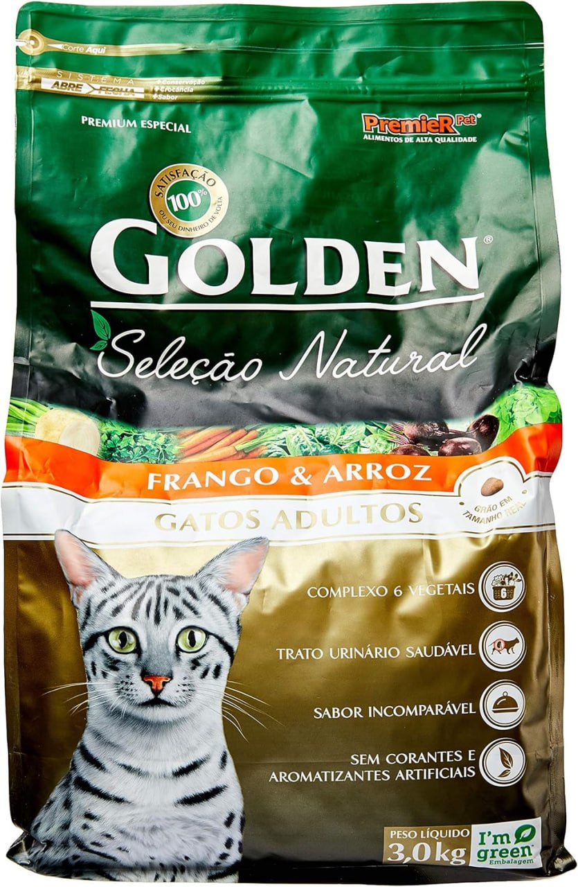 ração para gatos premier pet golden seleção natural para gatos adultos 3kg frango e arroz