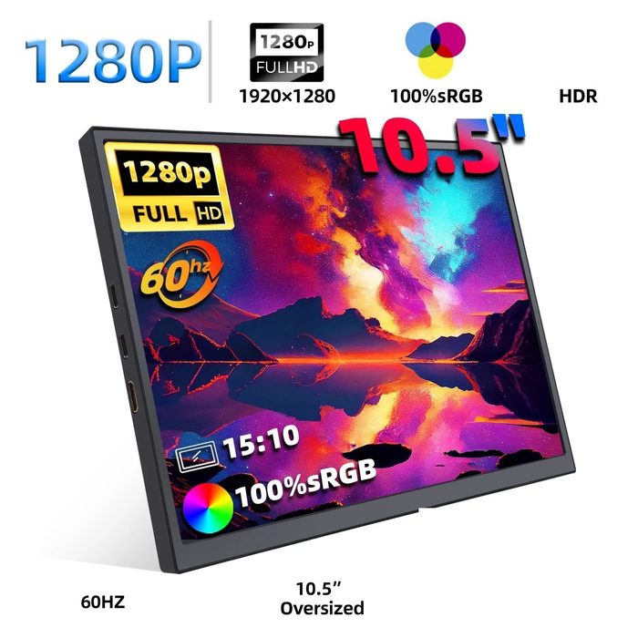 Tela Portátil Monitor Zsus 10.5", 1280p, 60Hz, Resolução 1.920x1.280