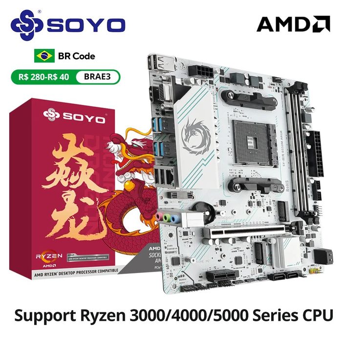 placa mãe soyo b550m argb pcie 4.0 2x nvme am4