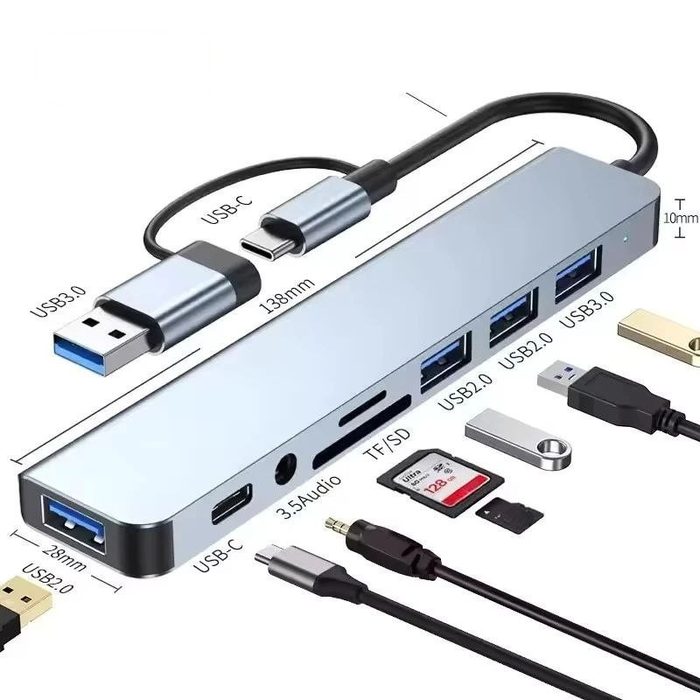 Hub USB Type C 8 Em 1 Com Leitor De Cartão Divisor 3.0 2.0 SD TF Docking Station BOMBOM
