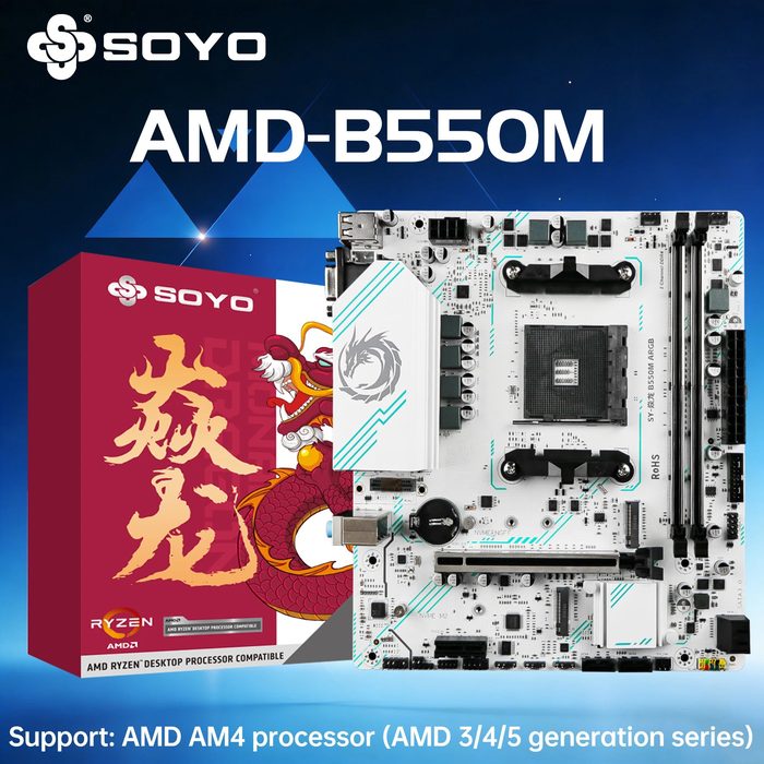 placa mãe soyo b550m white argb+ am4