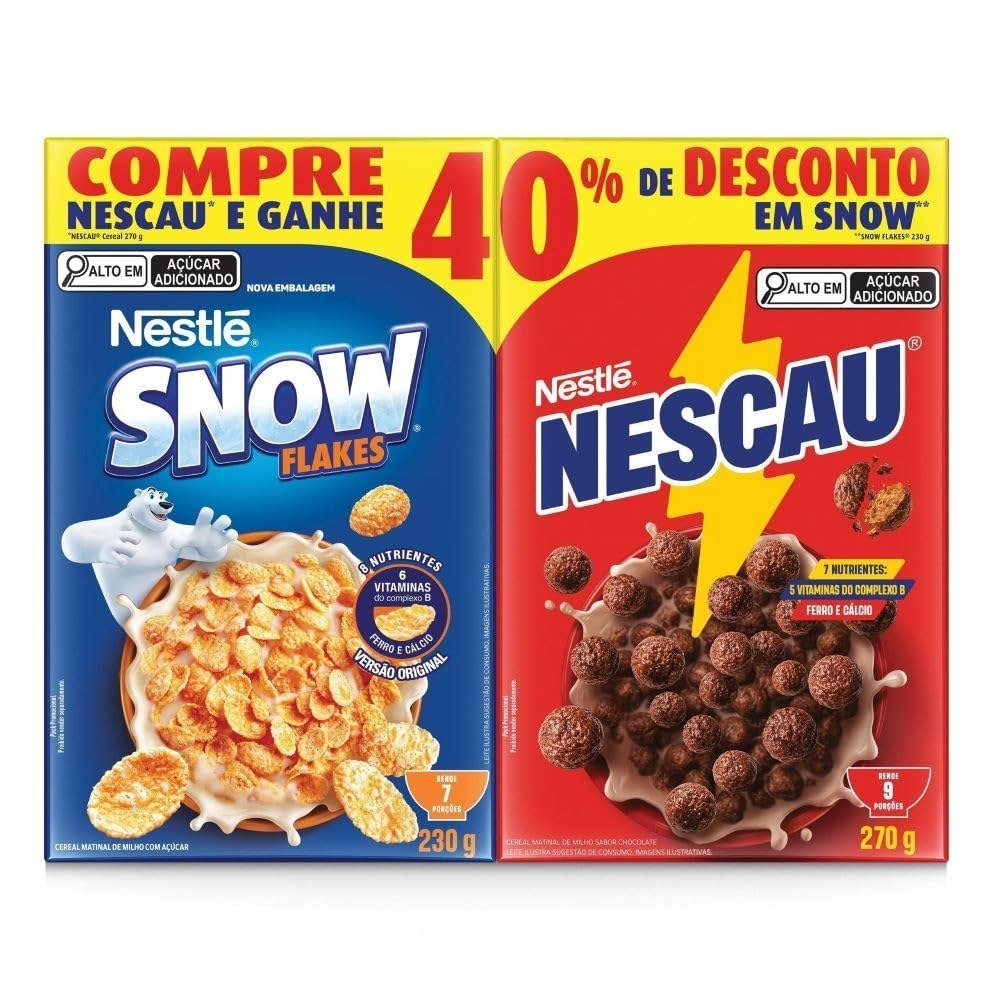 alimentos nescau kit cereal matinal chocolate snow flakes 210g 230g