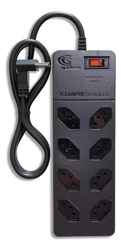 Filtro de Linha com Protetor de Surto DPS iCLAMPER Energia 8 Tomadas 3 Pinos 10 Amperes com Tecnologia LCF Anti Raio Cor Preto