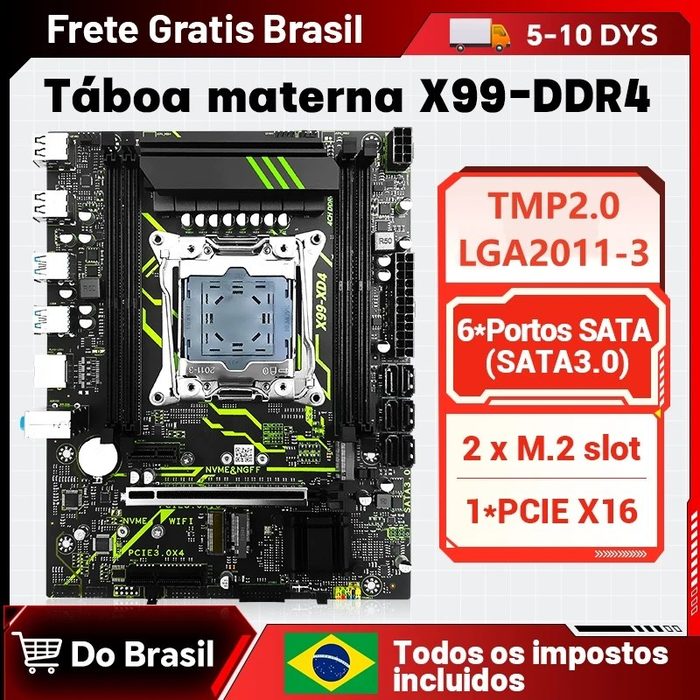 Kit X99 SZSJKJ XD4 + Xeon 2680v4 - Chipset C612, Quad Channel, Vrm 8 Fases, TPM 2.0 Msi 14 pinos, Secure Boot