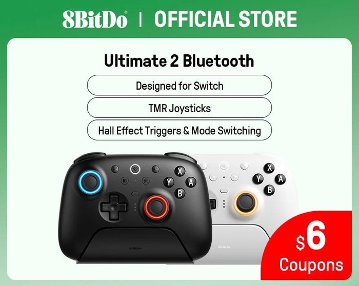 Controlador de jogos Bluetooth 8BitDo Ultimate 2 para Switch 2,1 e Windows PC com joysticks TMR, gatilhos comutáveis, controle de movimento