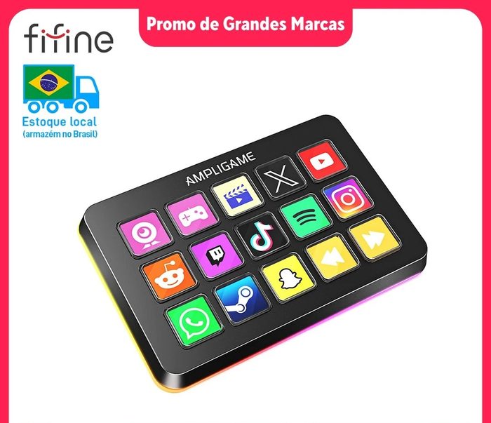 Controlador de fluxo FIFINE D6 com 15 teclas macro, ícones personalizados e controle de aplicativo para OBS/Twitch/YouTube, jogos/transmissã