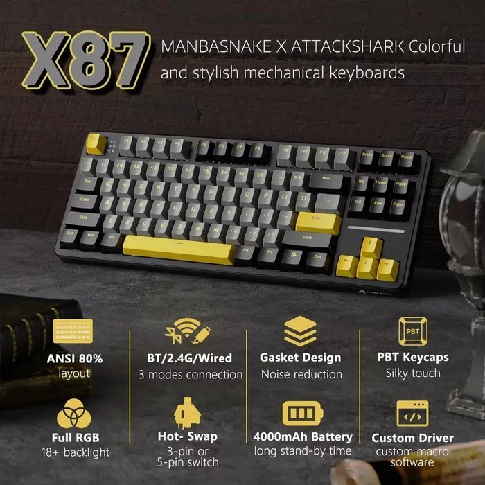 Teclado Mecânico Gamer Attack Shark X87 80% Rgb