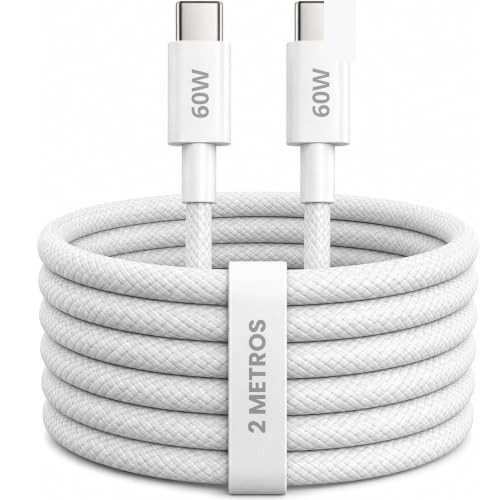Cabo USB-C Tipo C 60W Trançado 2M Premium De Nylon Compatível com iPhone 15, 15 Pro/Max, iPhone 16, 16 Pro/Max, iPhone 17, 17Pro/Max, Samsun