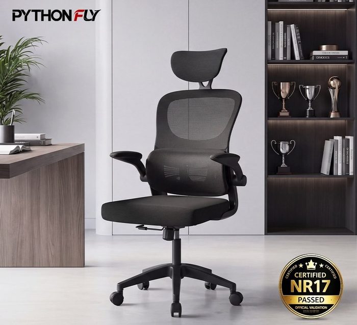 Cadeira de Escritório Ergonômica Com Apoio Lombar e Apoio de Cabeça Cinza com estofado de mesh
