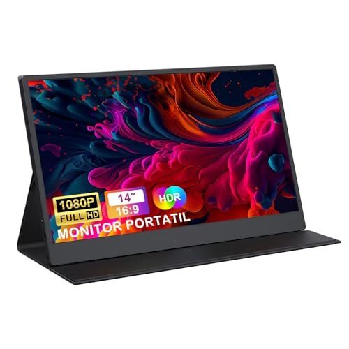 Bettdow Monitor Portatil 14'', FHD 1080P Monitor Portátil Conectado Com USB C Dupla/HDMI, IPS Extensor De Tela para Notebook com VESA e Fund