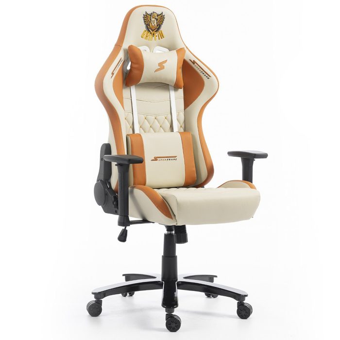 Cadeira Gamer Superframe Griffin Reclinavel 3D Creme E Laranja Sf Ch Gfr3Dwol