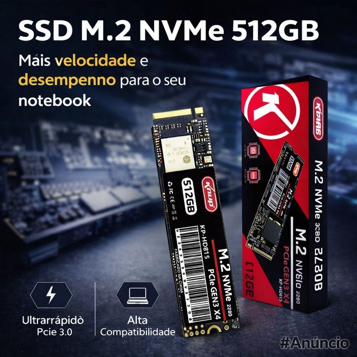 SSD 512GB M.2 NVMe 3.0 2280 PCle GEN3 X4 SpeedRam 3D NAND KNUP – Upgrade Rápido e Seguro