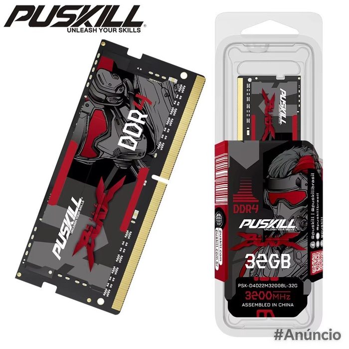 poucas unidades Memória RAM para notebook Puskill DDR4 8GB 3200MHZ