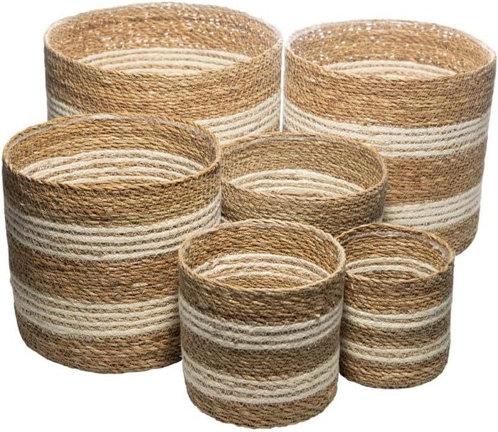 WOLFF - Conjunto 6 Cachepots de Fibra Natural Bicolor com Forro de Plástico