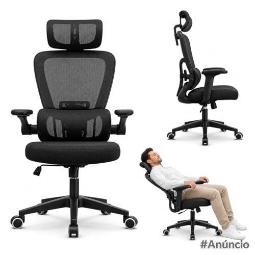 ITS Imports Cadeira de Escritório Presidente Ergonômica Preta Encosto Mesh Reclinável 135 Graus Cadeira Giratória com Apoio de Cabeça Braços