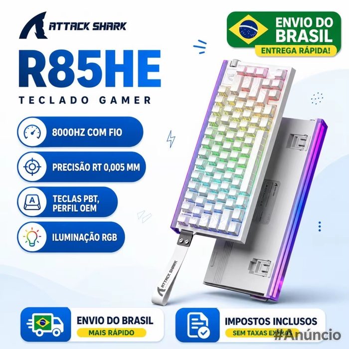 ATTACK SHARK R85HE Teclado Mecânico Magnético com Switch Roxo 8000Hz