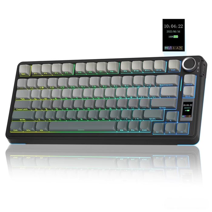 Teclado Gamer AULA S75Pro 75% com Luz RGB e Tela TFT, Teclado Mecânico Hot-Swappable para Jogos e Escritório