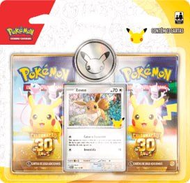 jogo de cartas colecionáveis copag pokémon 30 anos eevee com 2 boosters e moeda