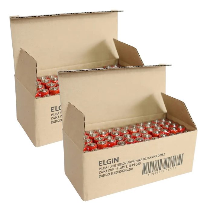 pilhas elgin aaa 1,5v zinco carvão 120 unidades